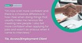 Infographic with the following quote from our client Tia, "“I'm now a lot more confident and there is a massive difference in how I feel when doing things that usually make me nervous like meeting new people. I also felt more confident when applying for jobs and wasn't as anxious when it came to interviews.” There is also a small picture of two people shaking hands